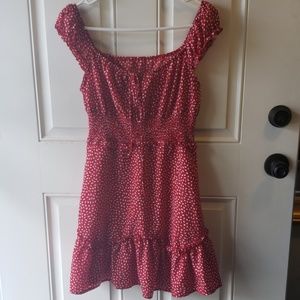 Red with white seed peasent dress with side zip.